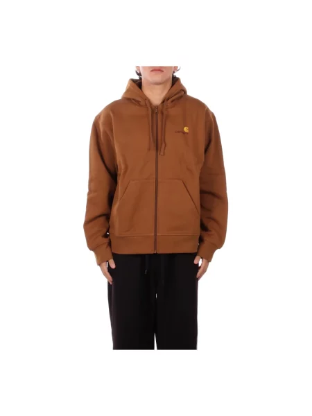 Carhartt WIP Hooded American Script Jacket Hamilton Brown Mężczyźni Kurtki Carhartt WIP Jasnobrązowy Size: L brązowa