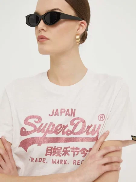 Tricou Superdry cu autograf roz