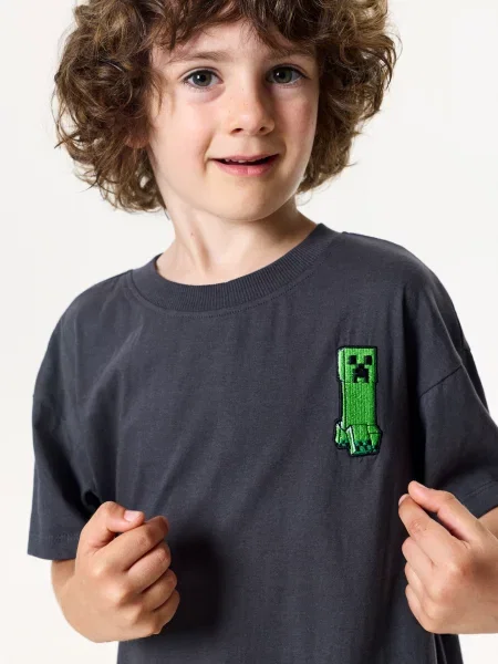 Sinsay tričko s výšivkou Minecraft šedá