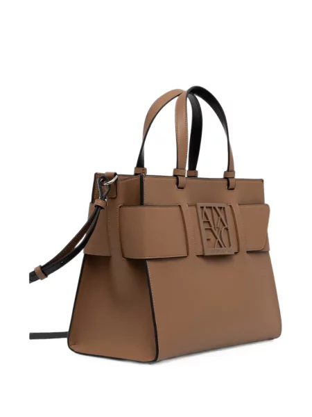Geantă shopper Armani Exchange cu autograf maro