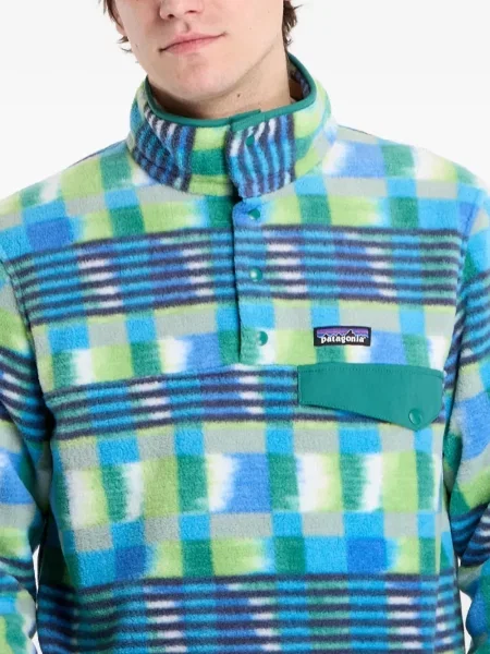 Sweter Patagonia polarowy w kratę niebieski