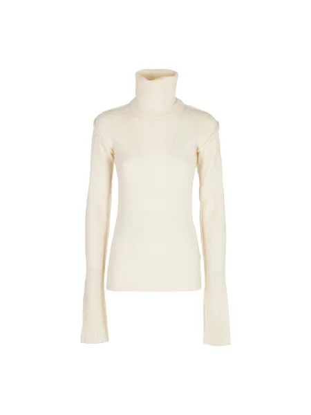 Golf Sportmax z wysokim kołnierzem z długim rękawem biały