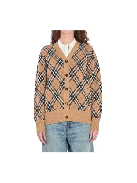 Dzianinowy kardigan Burberry w kratkę beżowy