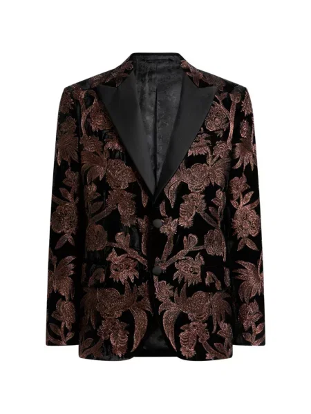 Geacă Etro cu broderie de mătase cu model floral negru
