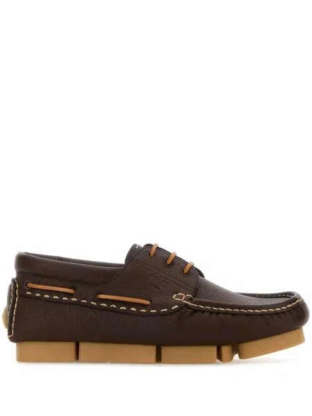 Pantofi loafer Fendi cu șireturi din piele maro