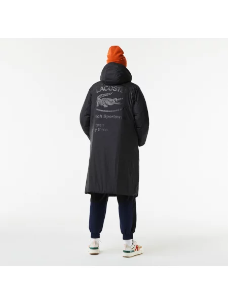 Lacoste Długa Wodoodporna Kurtka Dwustronna Z Tafty czarna