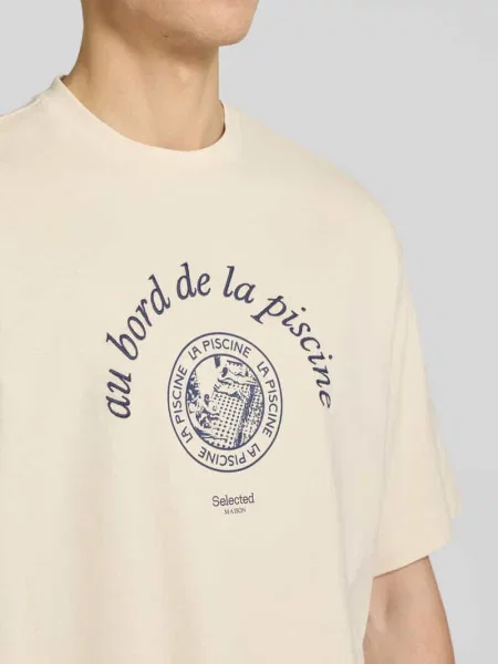 T-shirt o kroju relaxed fit z czystej bawełny model BOXYNORMAN GRAPHIC' Selected Homme biała