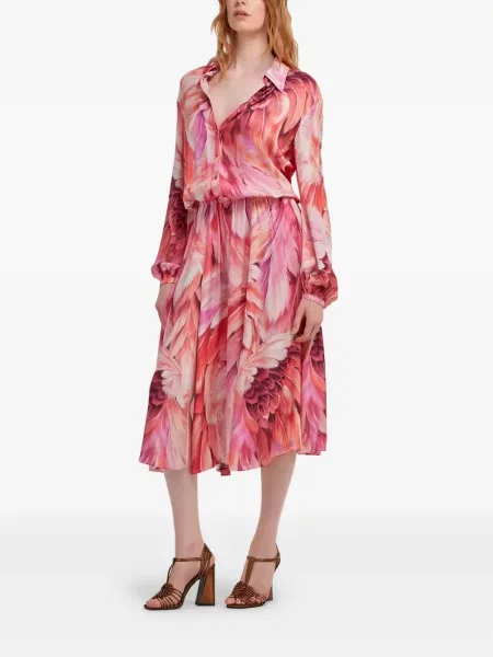 Rochie midi Roberto Cavalli cu pene până la genunchi de costum roz