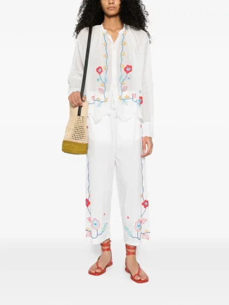 Pantaloni Forte_forte cu model floral alb