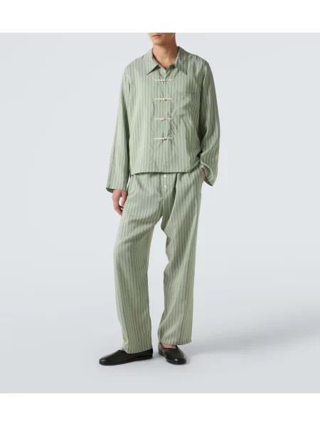 Pantaloni Bode de mătase cu dungi verde