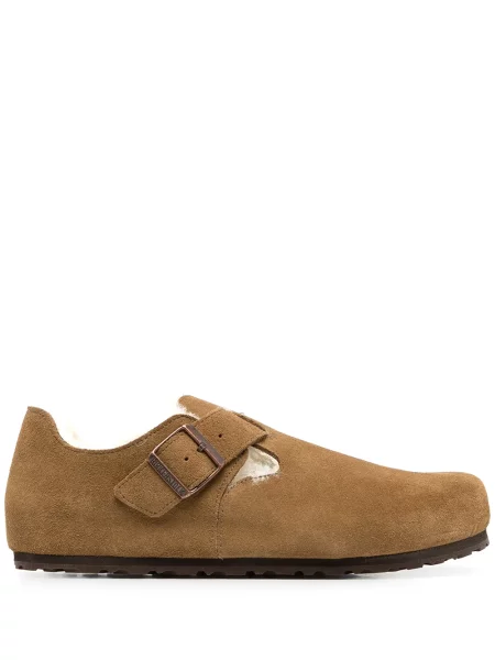Домашни пантофи Birkenstock от овча кожа кафяво