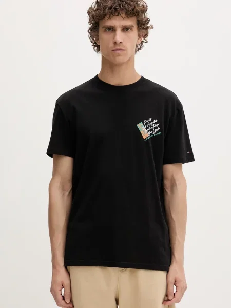 T-shirt o kroju regular fit z czystej bawełny Tommy Jeans czarna