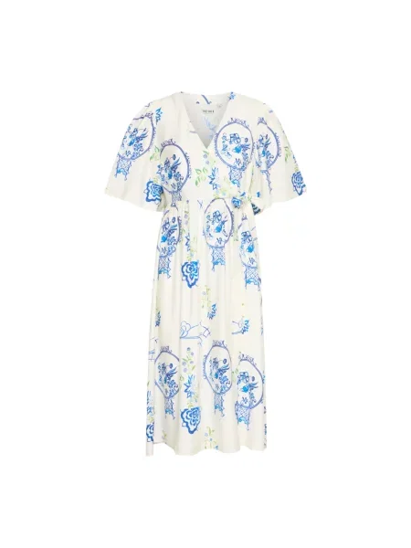 Sukienka kopertowa z mieszanki z dodatkiem lnu model ‘LUCIE’ Ichi biała