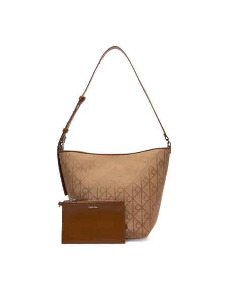 Calvin Klein Ročna torba Emblem Aop Jacquard Camera Bag rjava