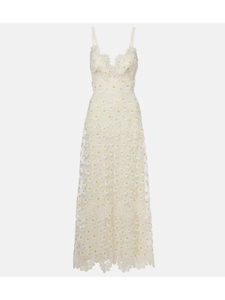 Rochie maxi Elie Saab cu broderie din tul alb