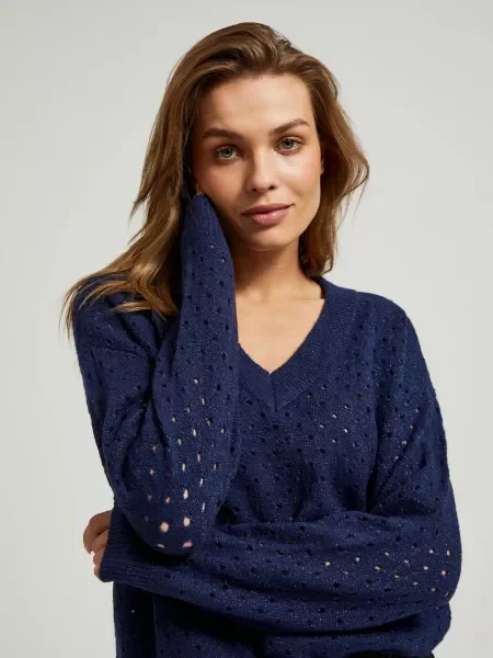 Pulover Moodo ajurat albastru