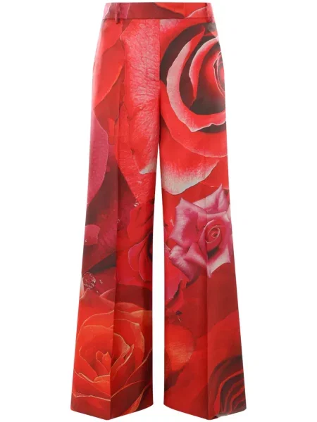 Pantaloni Roberto Cavalli de mătase roșu