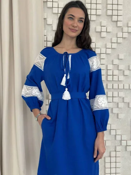 Льняное платье мини Nenka голубое
