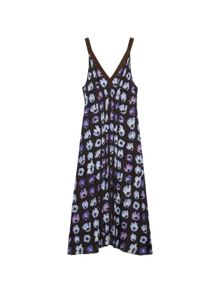 Rochie Prada cu model floral cu imagine de costum maro
