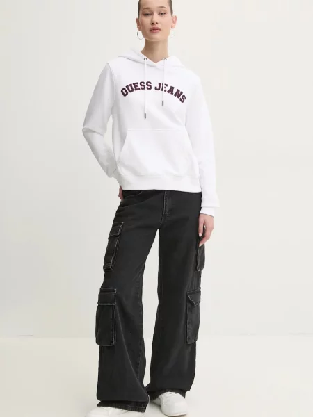 Кофта Guess Jeans з капюшоном з аплікацією білий