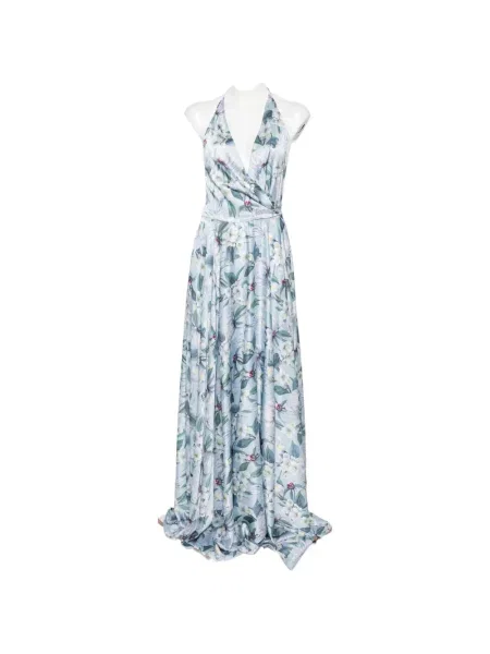 Rochie maxi Giada Curti cu model floral cu imagine albastru