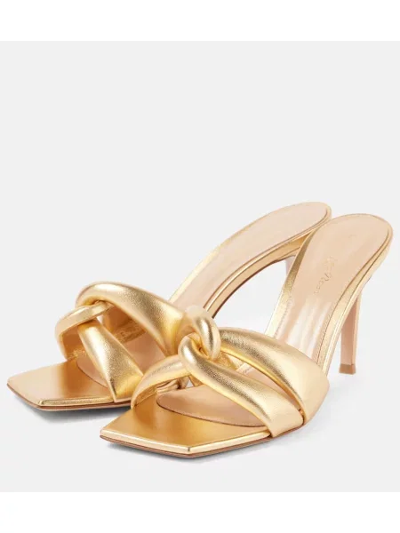 Papuci tip mules Gianvito Rossi din piele auriu