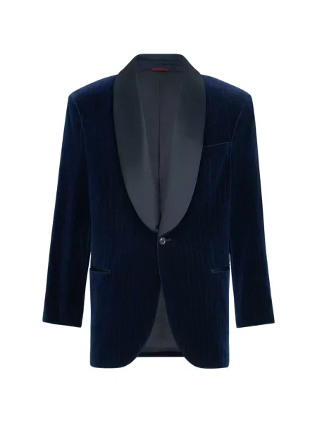 Costum Brunello Cucinelli de catifea cu dungi albastru
