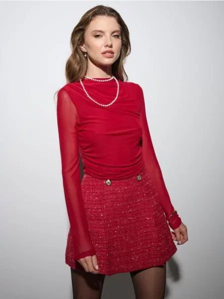 Боді з довгим рукавом червоний