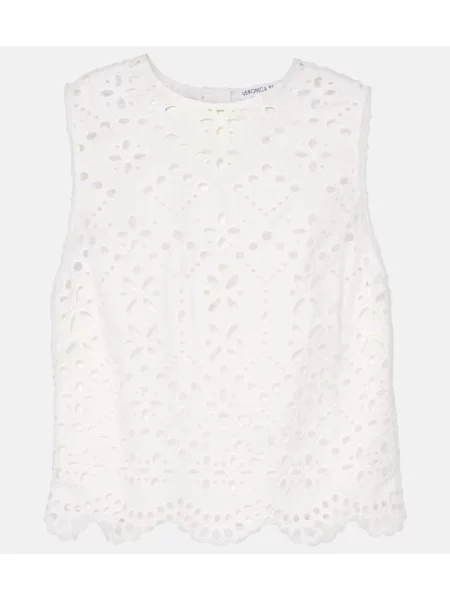 Top Veronica Beard cu broderie alb