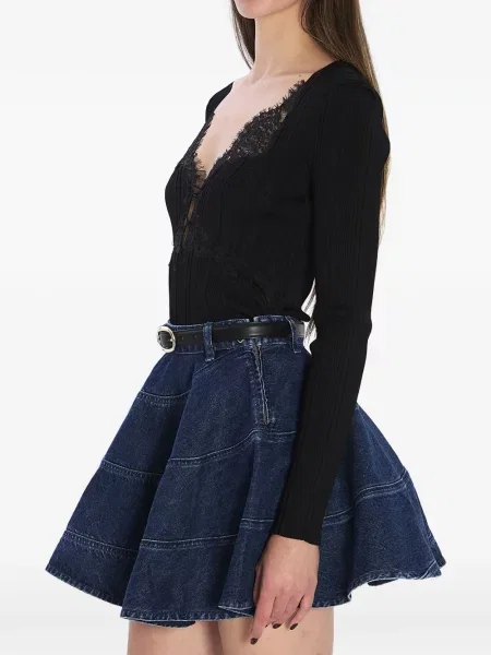 Top Self-portrait din dantelă negru