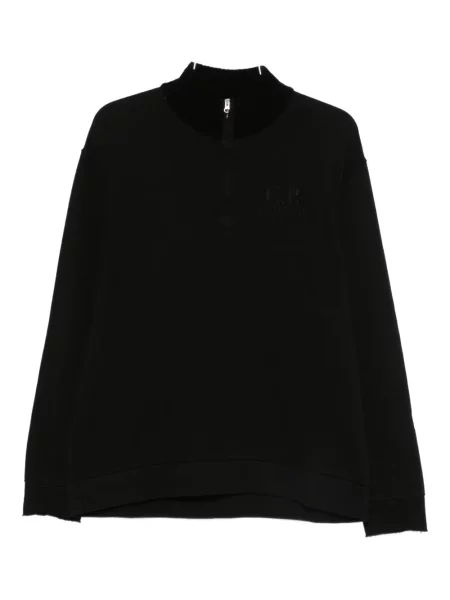 Hanorac C.p. Company cu broderie de jumătate de fermoar negru