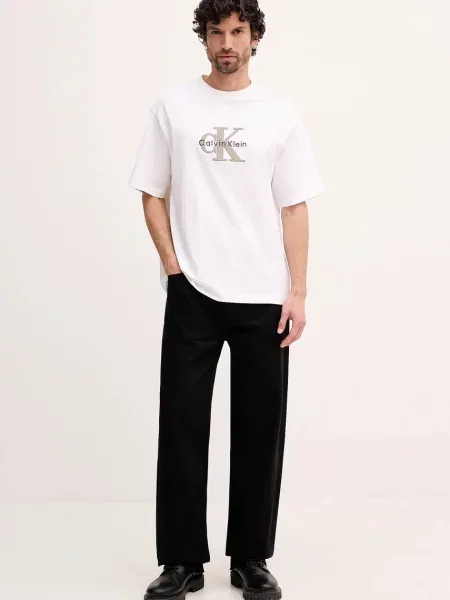 Calvin Klein Jeans Majica Monologo Graphic Bela bež