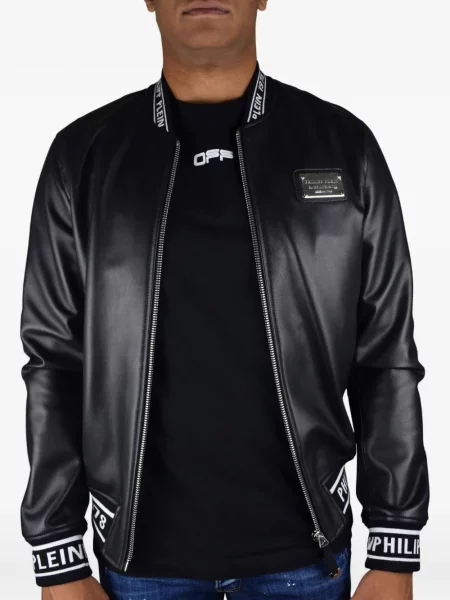 Geanta de piele Philipp Plein cu autograf negru