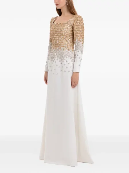 Rochie Dina Melwani cu broderie alb