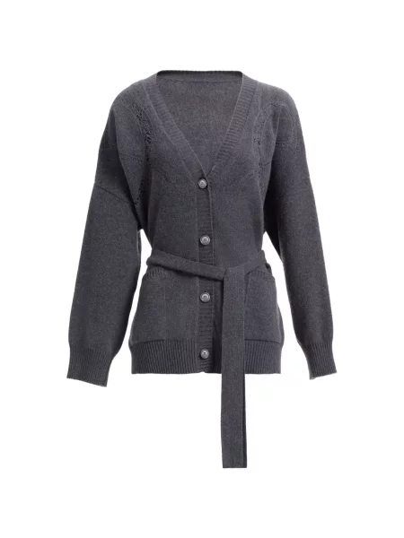 Cu centură cardigan Elie Saab din dantelă gri