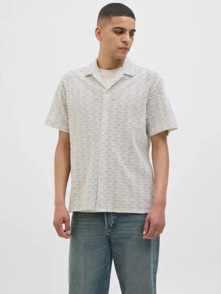 JACK & JONES Košeľa JORSummer Luke krémová / svetlomodrá