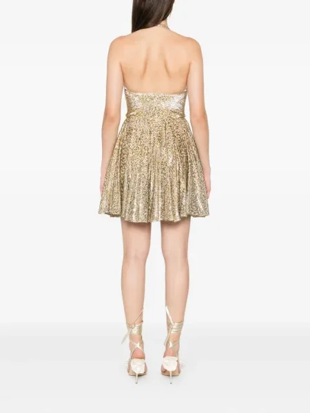 Rochie mini Self-portrait plisată cu gât halter de costum alb