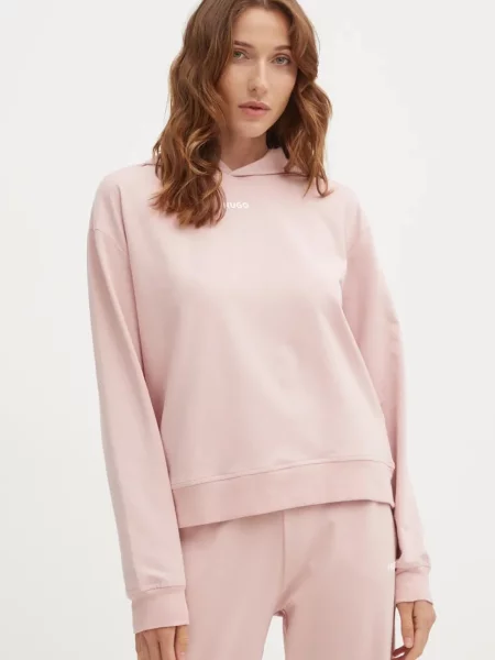 HUGO bluza lounge z kapturem gładka różowy