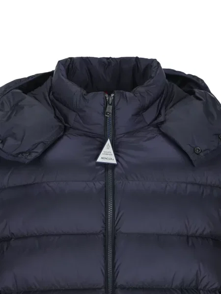 Scurt geacă cu puf Moncler cu glugă albastru
