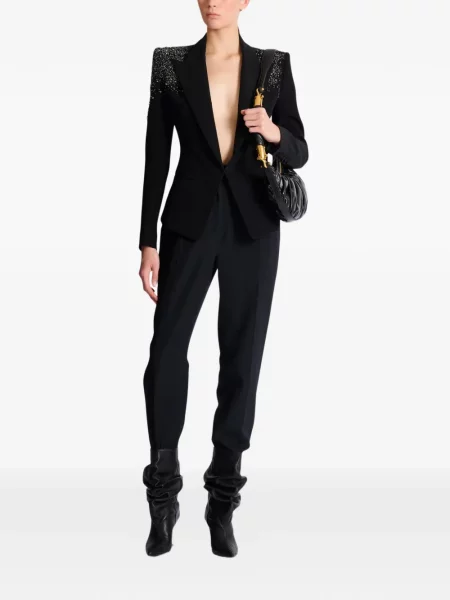 Geacă Balmain cu broderie din crep negru