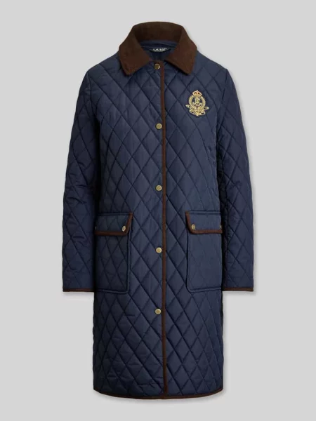 Płaszcz pikowany o kroju regular fit z wyhaftowanym logo Lauren Ralph Lauren niebieski