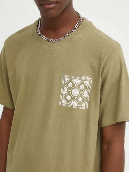 Тениска с лен Les Deux с принт зелено