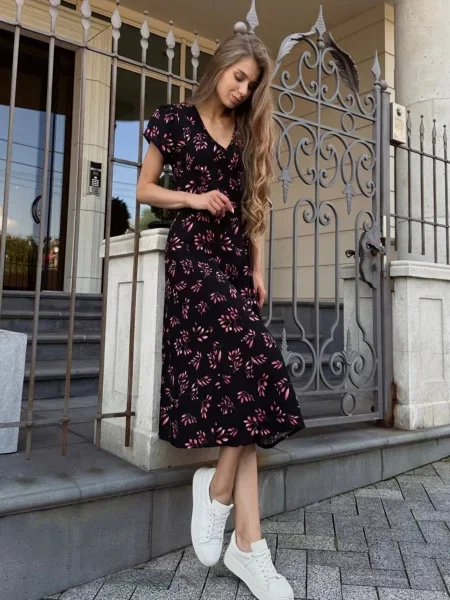 Льняное платье миди Ladylike черное