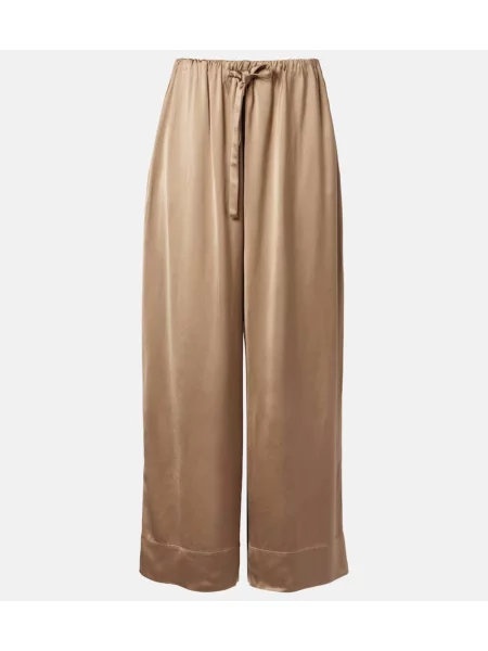 Pantaloni Toteme din satin bej