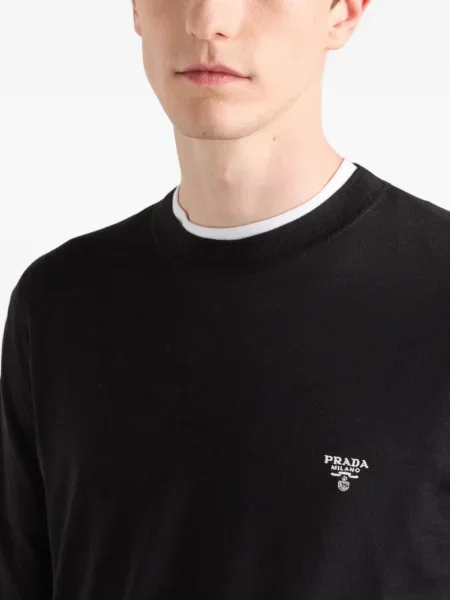Pulover Prada cu broderie cu decolteu rotund negru