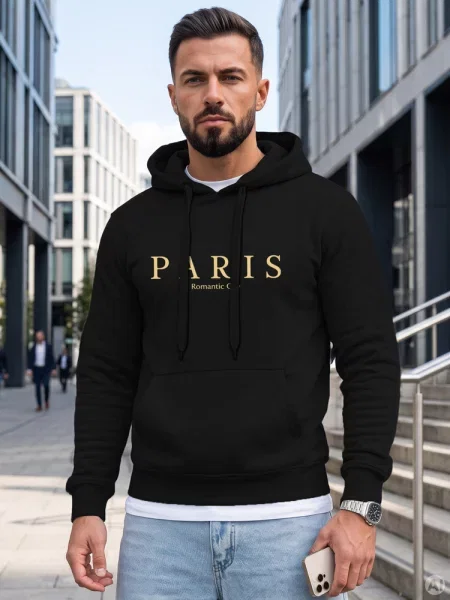 Bluza z kapturem z nadrukiem PARIS Dstreet czarna