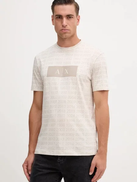 Тениска Armani Exchange с принт бежово
