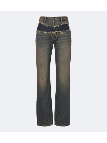 Jeansy straight leg Maison Margiela z przetarciami niebieskie