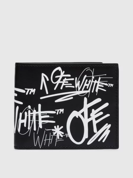 Шкіряне портмоне з принтом логотипа Off-white чорне