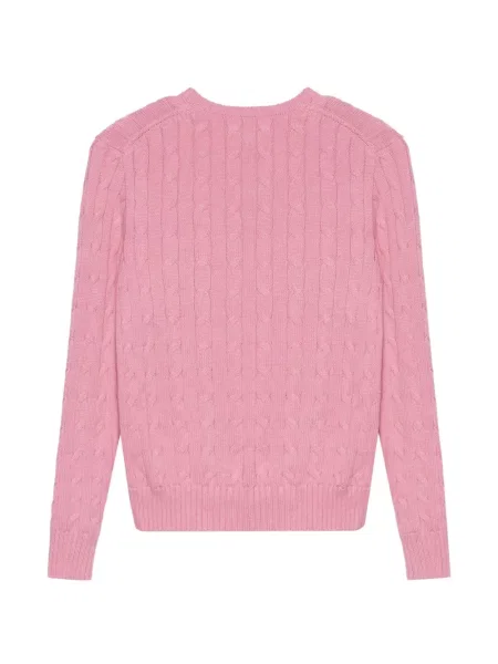 Siuvinėtas su raišteliu džemperis Polo Ralph Lauren v formos iškirpte rožinė